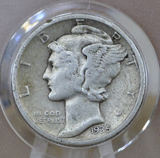 1935 Mercury Silver Dime - VF (Very Fine) Grade / Condition - Philadelphia Mint - 1935 P Winged Liberty Head Dime 1935 - Mercury Dimes