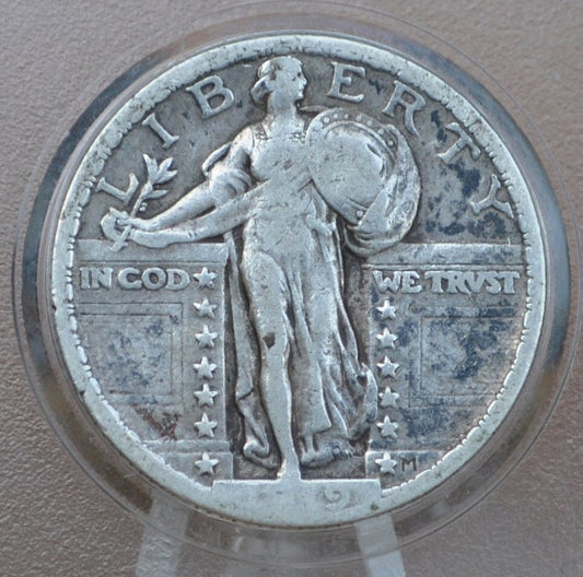 1919 Standing Liberty Quarter - F (Fine) Condition - Weak Date but Great Details - 1919 Liberty Standing Silver Quarter - Better Date