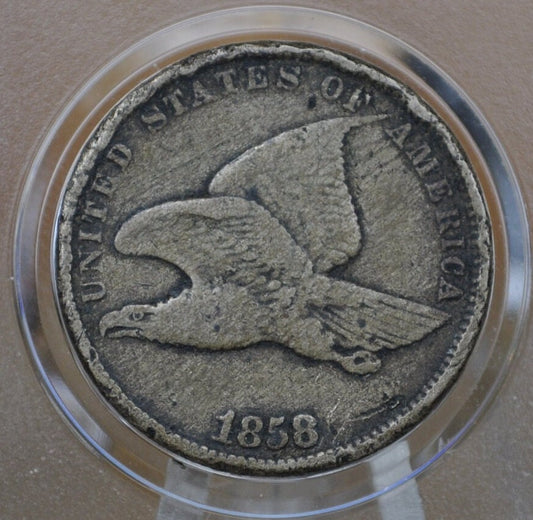 1858 Flying Eagle Penny - F-VF (Fine to Very Fine) Details, with Some Rim Indentation - Rarer Penny Type - 1858 Cent - 1858 Eagle Cent