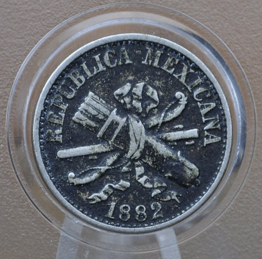 1882 Centavos 5 Mexico - XF (Extremely Fine) Grade / Condition - Mexican Five Centavos 1882 Old Coin - Republic Mexciana 1882