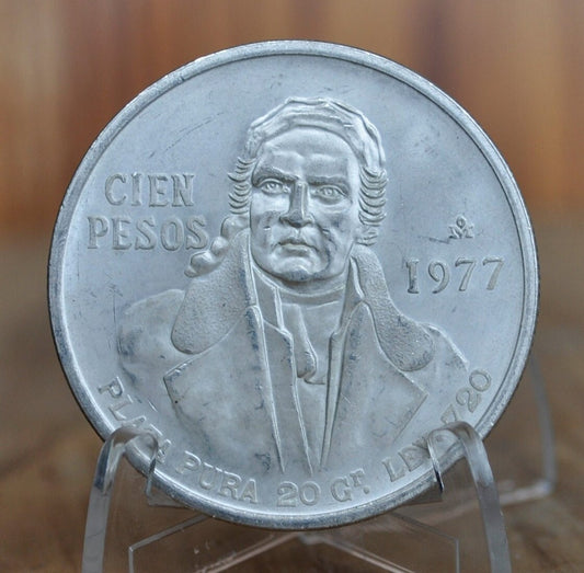 1977 100 Pesos Silver Coin - Mexico - BU (Uncirculated) Grade / Condition - One Hundred Pesos Silver 1977 Mexican Coin, 72% Silver