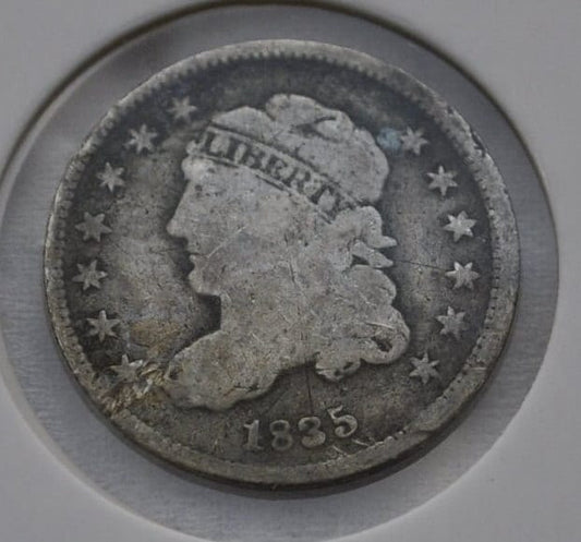 1835 Capped Bust Half Dime - G (Good) - Silver - Uncleaned - Good Detail - 1835 Bust Dime - Early American Coin - Uncleaned