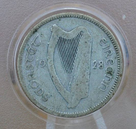 1928 Irish Silver 1 Shilling Coin - VF (Very Fine) Grade / Condition - Vintage Irish Florin Coin Ireland 1928 UK Shilling - Bull Design
