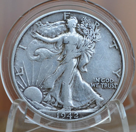 1942-D Walking Liberty Silver Half Dollar - F-VF (Fine to Very Fine) Grade / Condition - Denver Mint - 1942D, 1942 D Half Dollar