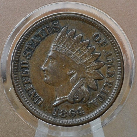 1864 Indian Head Penny - Choose by Grade F-XF (Fine to Extremely Fine) -Civil War Era Coin - Indian Head Cent 1864 Cent - Bronze, No L