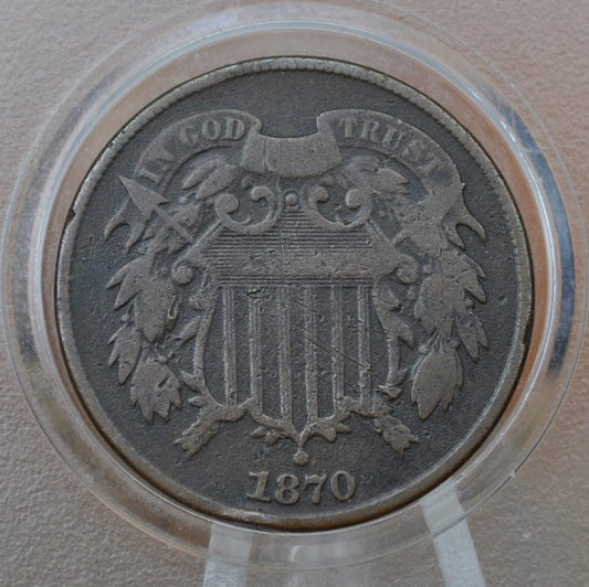 1870 Two Cent US Coin - VG-F (Very Good to Fine) Grade / Condition - Civil War Era - 1870 2 Cent Piece 1870 US Two Cent Coin