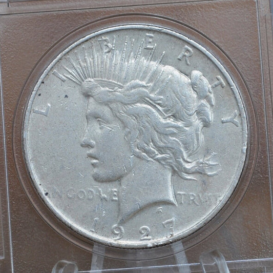 1927-D Peace Silver Dollar - VF (Very Fine) Detail, Some Rim Denting - Denver Mint - 1927 D Silver Dollar 1927D Peace Dollar Key Date