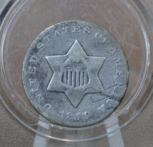 1851 Three Cent Silver US Coin - VG (Very Good) Grade / Condition - 1851 3 Cent Trimes Silver 3 Cent Piece - Great Collection Piece