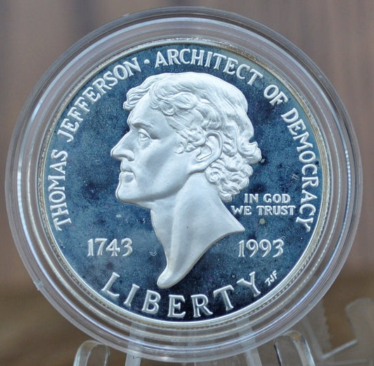 1993 Thomas Jefferson Silver Dollar - In Original Mint Case - Proof, Silver - The Architect of Democracy -- 1743-1993 250th Commemorative