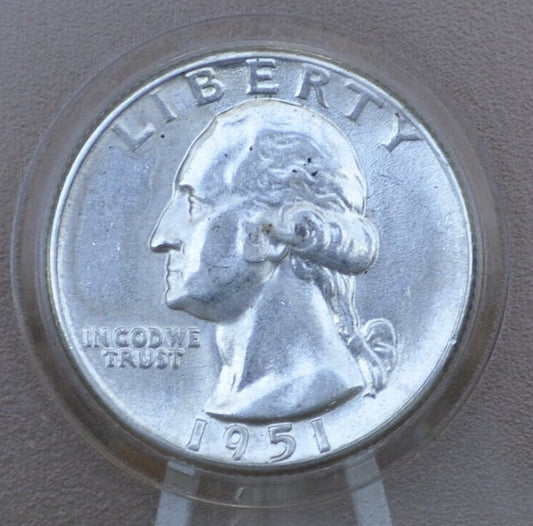 1951 Washington Silver Quarter - AU/BU (About to Uncirculated) Grade / Condition - Philadelphia Mint - 1951 P Silver Quarter 1951 Washington