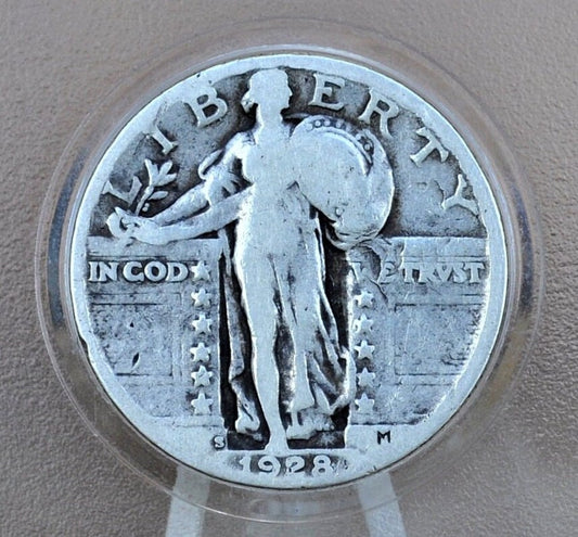 1928 S Standing Liberty Silver Quarter - Very Good Grade / Condition - Quarter Collection - Liberty Standing 1928S