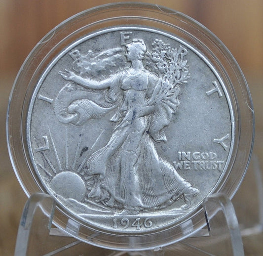 1946-D Walking Liberty Silver Half Dollar - F (Fine) Grade - Denver Mint - WWII Era Coin - 1946D / 1946 D WLH