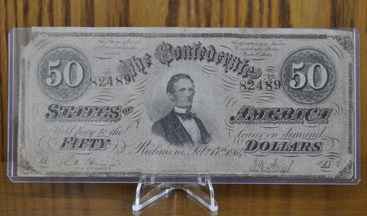 1864 Confederate States of America 50 Dollar Bill - Civil War Issue Banknote - Confederate Fifty Dollar Bill - Jefferson Davis CS-66 / T-66