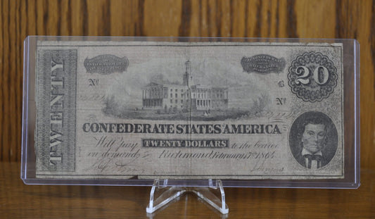 1864 Confederate States of America 20 Dollar Bill - Civil War Issue Banknote - Confederate Twenty Dollar Bill - T-67 / CS-67