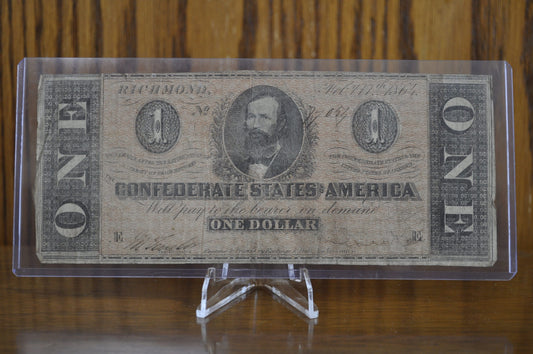 1864 Confederate States of America 1 Dollar Bill - Civil War Issue Banknote - Confederate One Dollar Bill - T-71 / CS-71