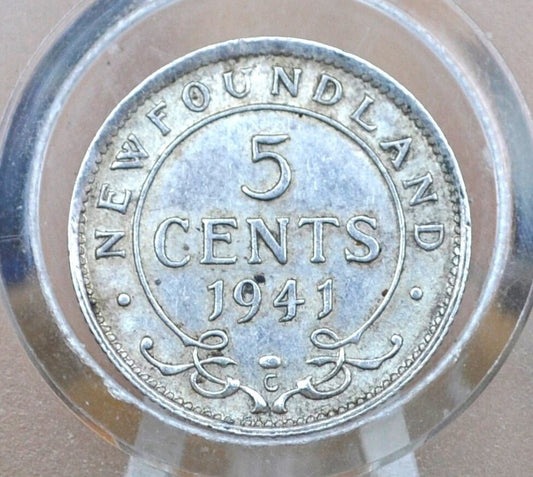 1941 Newfoundland 5 Cent - BU (Uncirculated) Grade / Condition - Beautiful Mint Luster - Five Cents Newfoundland 1941 - Sterling Silver