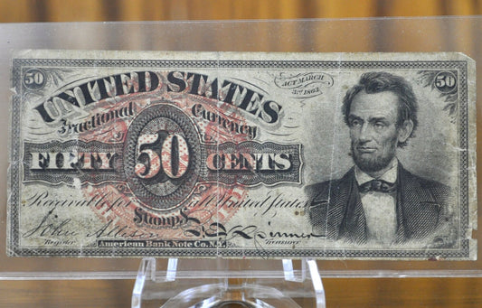 4th Issue 50 Cent Fractional Note 1863 Lincoln Note - Fine Condition - Fourth Issue Fifty Cent Note Fractional Note Fr1374, Authentic