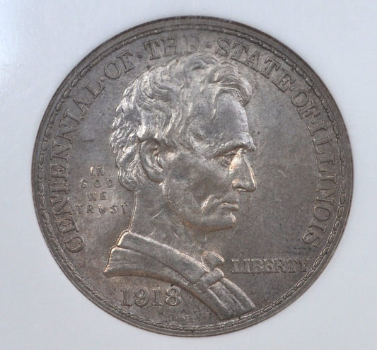 NGC Graded MS64 1918 Illinois Centennial Silver Commemorative Half Dollar - MS-64 (Choice Uncirculated) - Lincoln Commemorative Half 1918