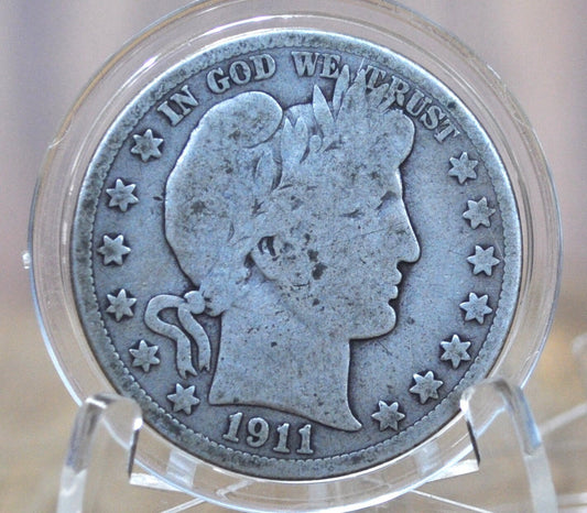 1911-D Barber Half Dollar - VG (Very Good) Grade / Condition - Denver Mint - 1911 Silver Half Dollar - 1911-D Barber 1911 Half Dollar