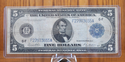 1914 5 Dollar Federal Reserve Note Large Size Fr867A - F (Fine) - Atlanta 1914 Five Dollar Bill Large Note 1914 Fr#867-A Atlanta GA Issue