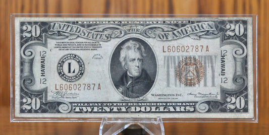 1935 20 Dollar Hawaii Overprint FRN - VF (Very Fine) Grade - 1935 Hawaii Series Twenty Dollar Brown Seal - 1934 Hawaii Overprint Fr2304