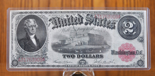 1917 2 Dollar Bill - Fr#57 - AU Grade / Condition - Rarer Note - 1917 Horse Blanket Note Two Dollar Bill Bracelet back Fr#57 Fr57