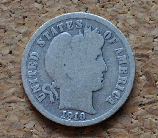 1910-S Barber Dime - San Francisco Mint - 1910 S Barber Dime - Silver Dime - G (Good) Grade / Condition
