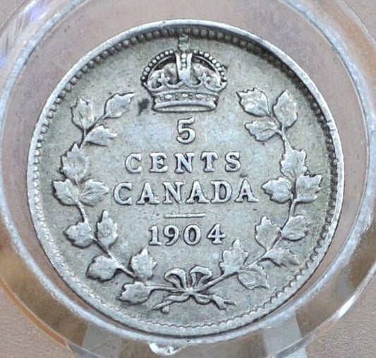 1904 Canadian Silver 5 Cent Coin - VF (Very Fine) Condition - King George - Canada 5 Cent Sterling Silver 1904 Canada - Lower Mintage