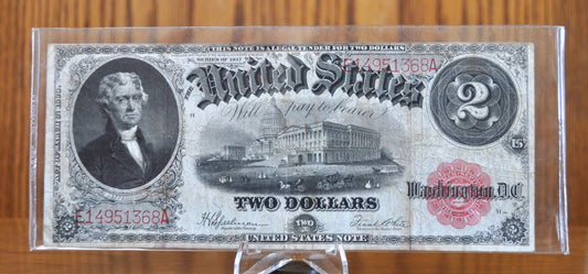 1917 2 Dollar Bill - VF (Very Fine) Grade / Condition - Rarer Note - 1917 Horse Blanket Note Two Dollar Bill Bracelet back Fr#60 Fr60