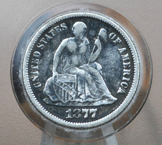 1877-CC Seated Liberty Dime - F/VF Details, Dented - Carson City Mint - 1877CC Silver Dime / 1877 Liberty Dime - Carson City Nevada