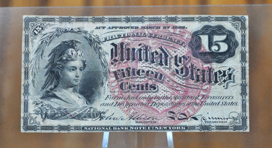 4th Issue 15 Cent Fractional Note 1863, Fr.1267 - G/VG Grade / Condition - Fourth Issue Fifteen Cent Note Fractional Note Fr1267, Authentic