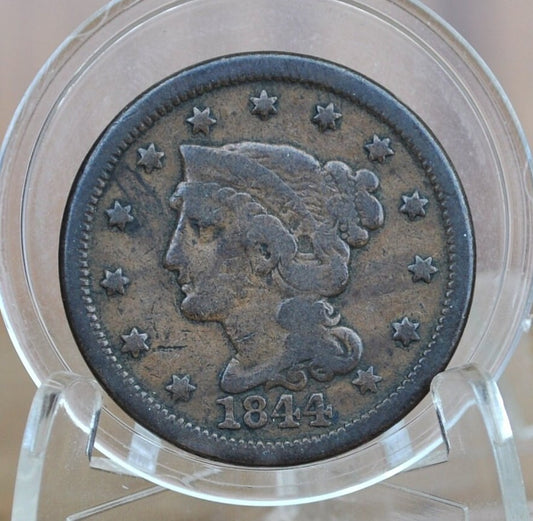 1844 Braided Hair Large Cent - G (Good) Condition - 1844 Coronet Cent - 1844 US Large Cent - Braided Hair 1839 to 1857