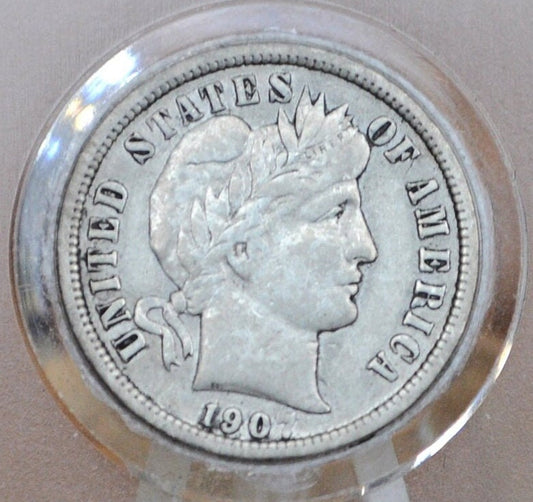 1907 Barber Silver Dime - G/VG (Good-Very Good) Grade / Condition - Philadelphia Mint - 1907 Barber Dime - Silver Dimes