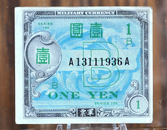Japan 1945 1 Yen AU Banknote Pick 67 Prefix AA - WWII Japanese Military Currency One Yen Series 100
