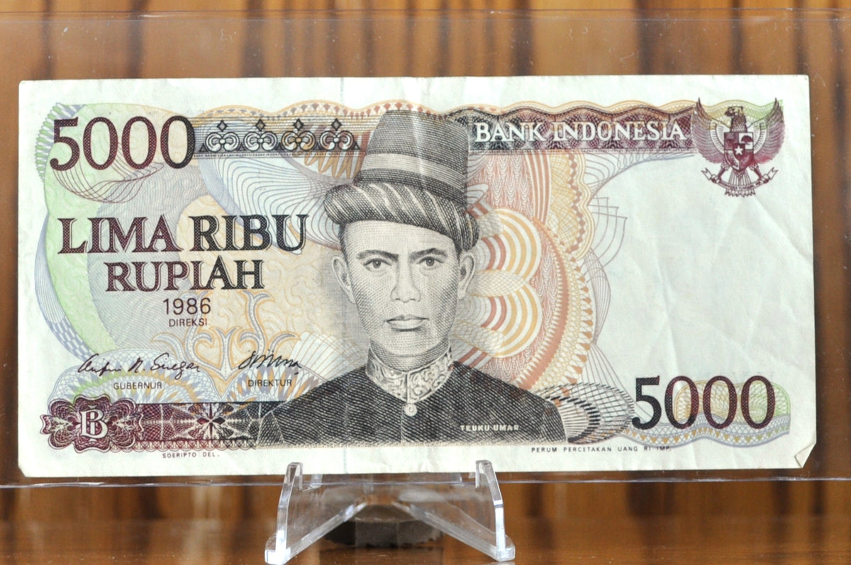 1986 Bank Indonesia 5000 Rupiah Note - Teuku Umar Type - XF Grade - 19 ...