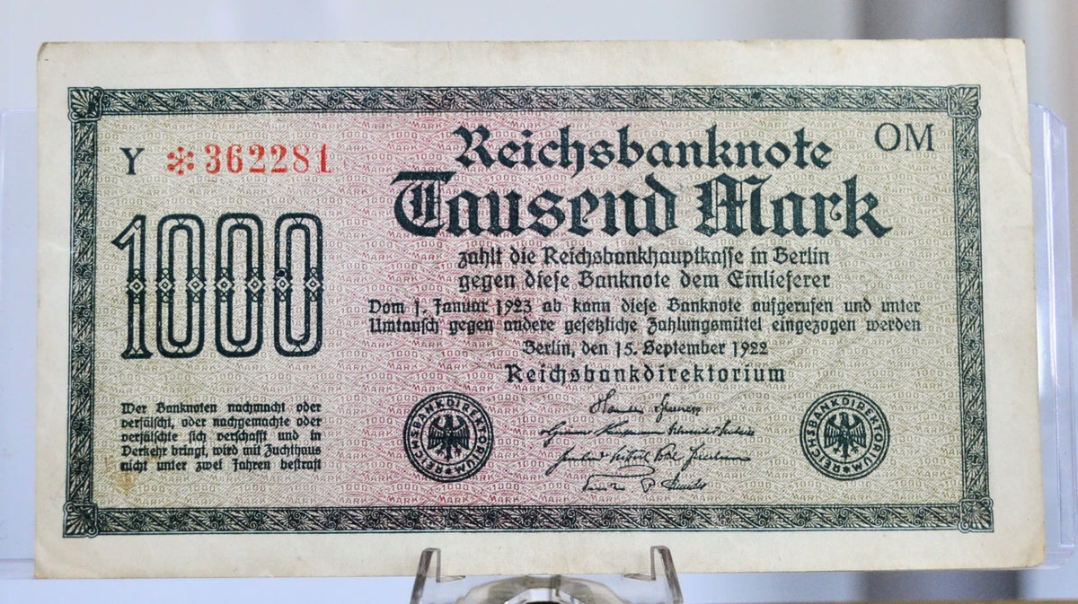 1922 Germany 1000 Mark Star Banknote - Reichsbanknote - Rarer Star Not ...