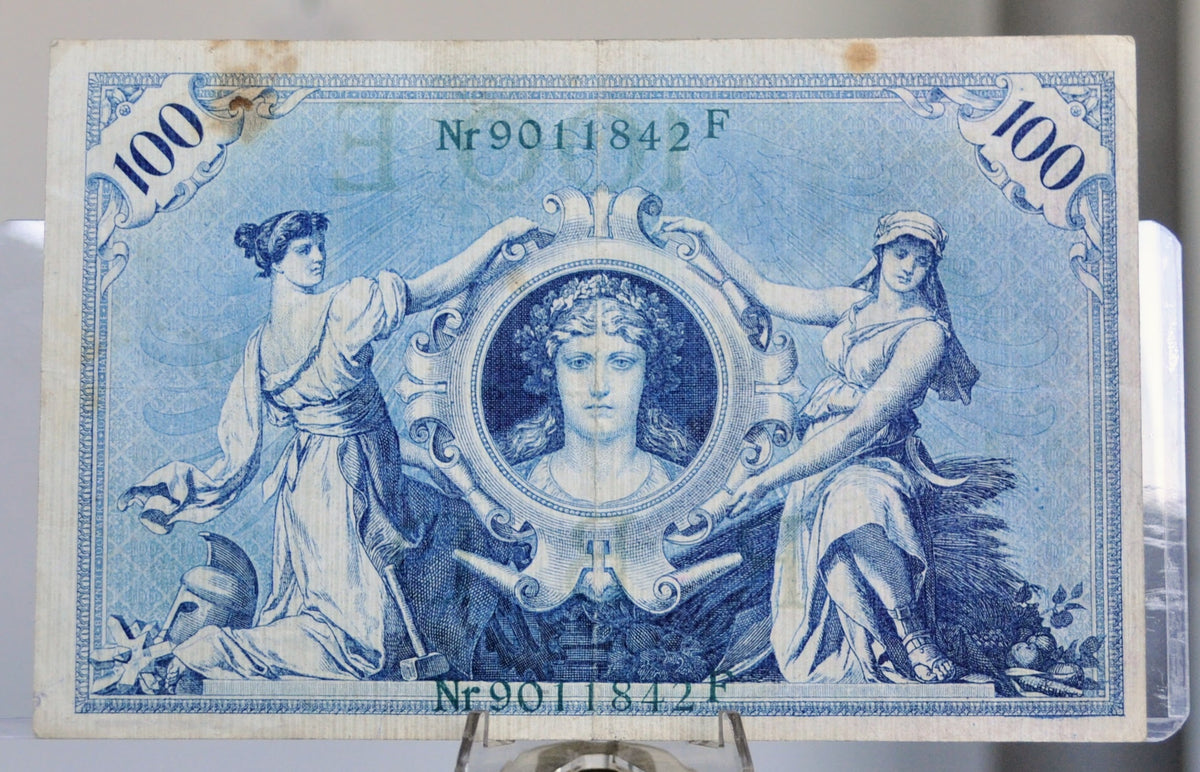 1908 German 100 Mark Banknote - Reichsbanknote - Green Seal Issue, 2nd ...