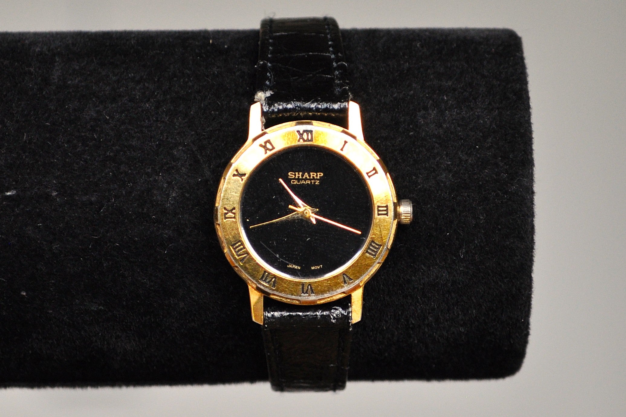 Shining Stainless Steel Gold Tone Sharp Quartz Watch - Black Genuine L ...