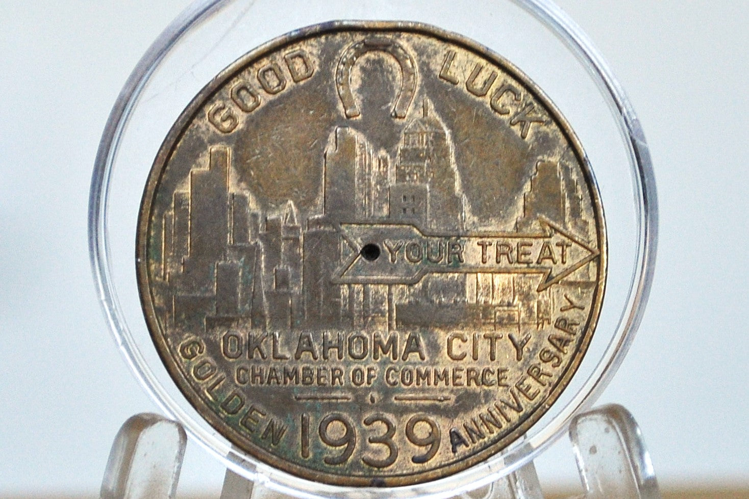 1939 Oklahoma City 50th Anniversary Good Luck Spinner Token - 50th Ann ...