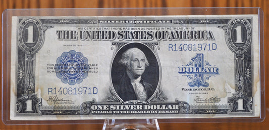 1923 Silver Certificate Horseblanket Note 1 Dollar Bill - VF - Blue Seal - 1923 One Dollar Silver Cert -Fr.237 / Fr237- Speelman / White