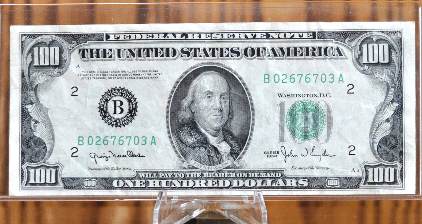 1950 100 Dollar Bill AU About Uncirculated Grade New York 1950 1950-100-dollar-bill-au-about-uncirculated-grade-new-york-1950