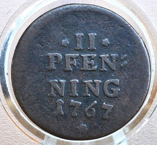1767 German States 2 Pfennig - Great Details / Condition - Rarer Coin, low mintage of what is known - Two Pfennig 1767 Bavaria