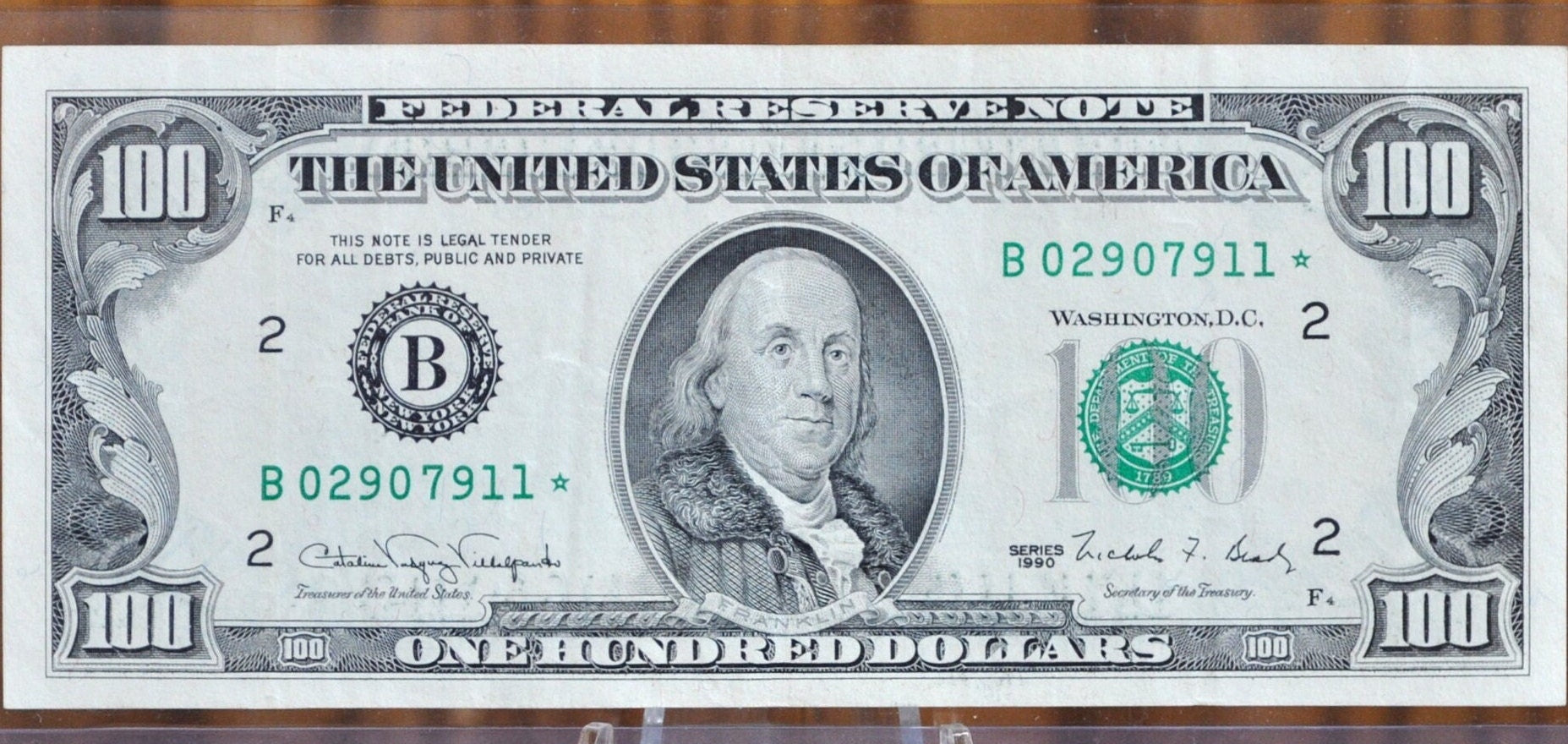 York Notes 1990s 1990 100 Dollar Star Note, Fr#2173-B*, New York - Choice AU, Crisp Not ...