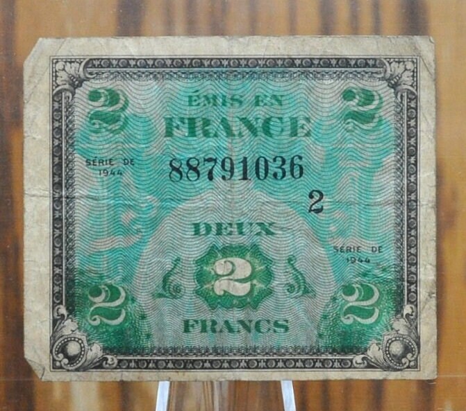 1944 Allied Military France 2 Franc Note - WWII Era French Bank Note ...