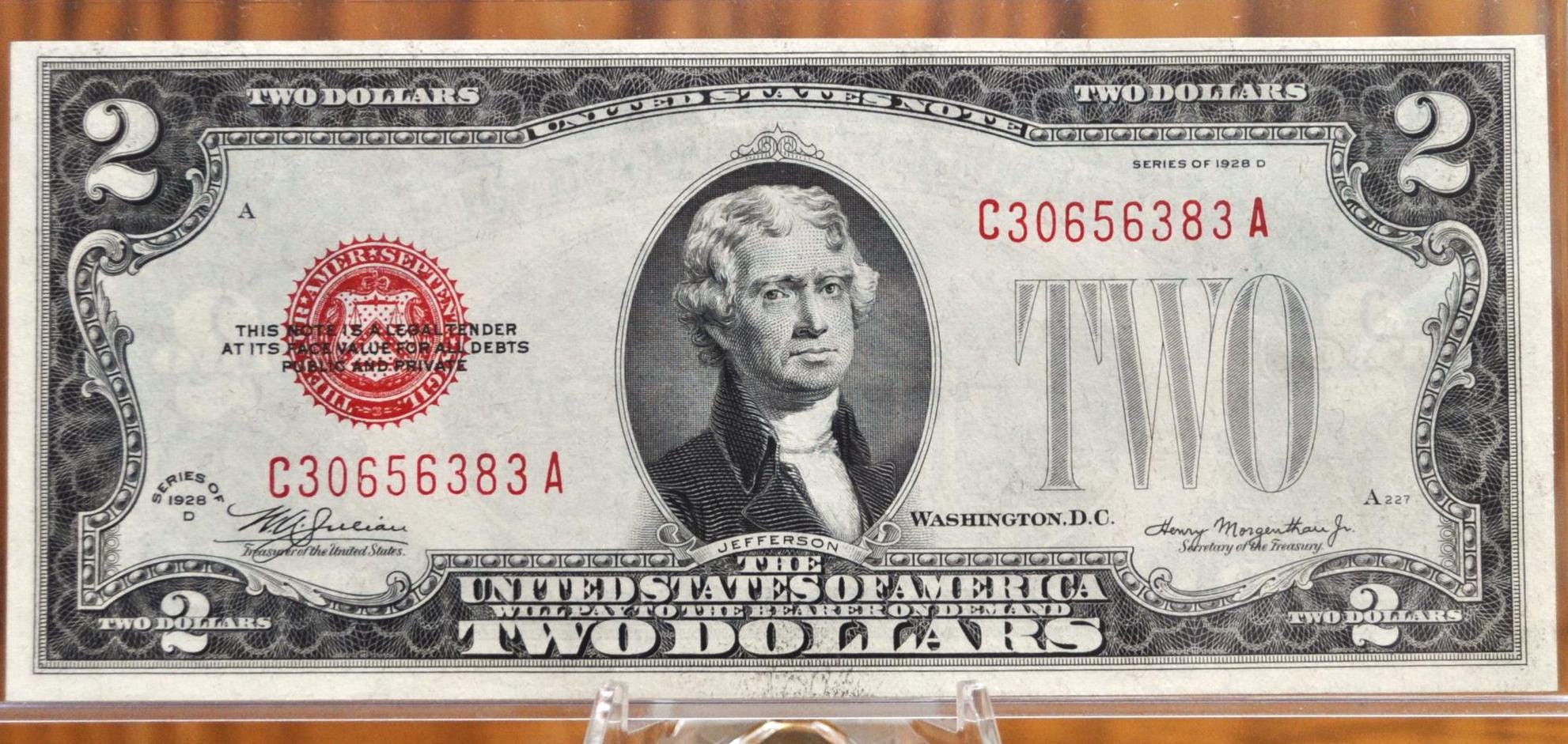 Mule Note Example 1928-D 2 Dollar United States Mule Note - Red Seal Note - Choose by Gr ...