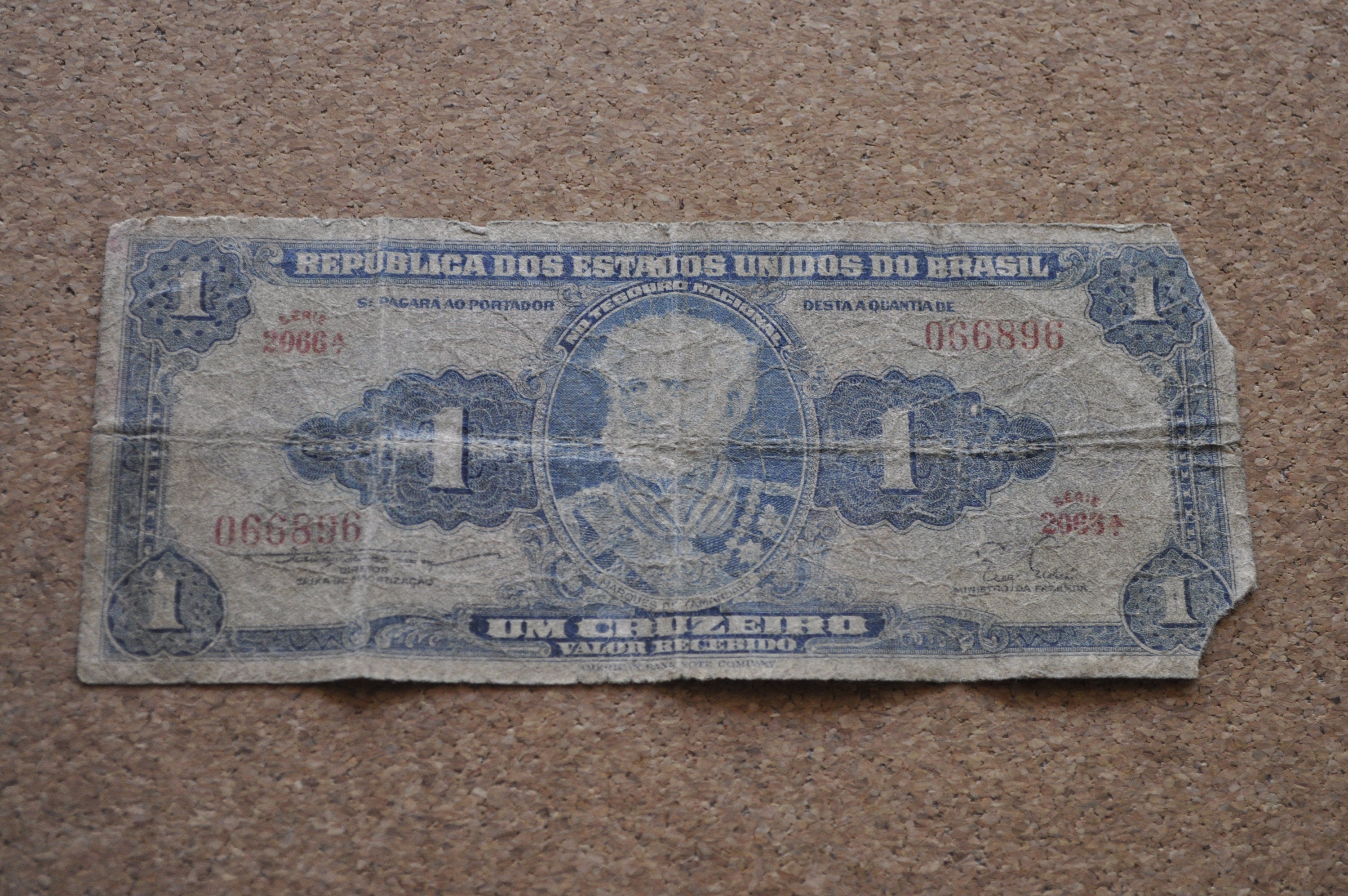 1954 Brazilian 1 Cruzeiro Banknote - One Cruzeiro Paper Note - Marquis ...