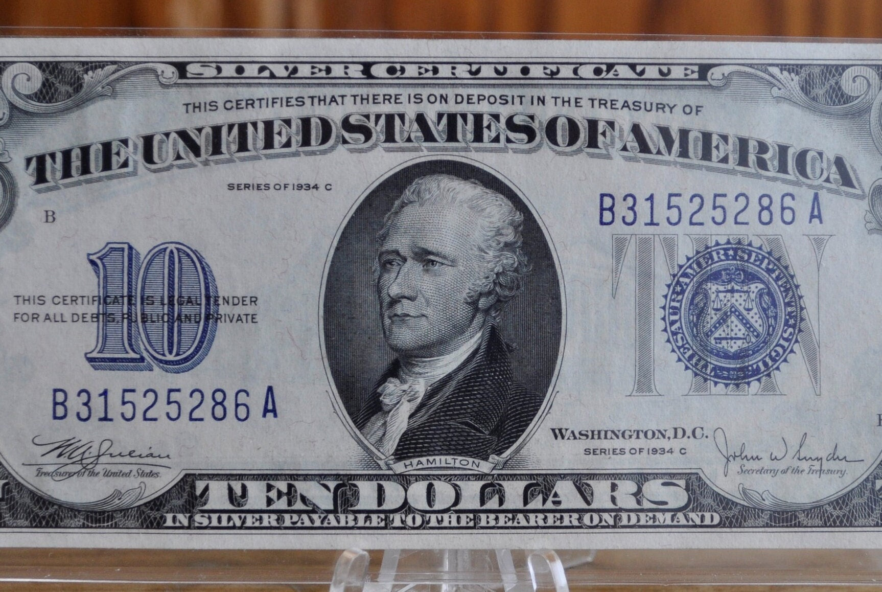1934 C 10 Dollar Silver Certificate CU (Choice Uncirculated) Grade 1934 C 10 Dollar Silver Certificate CU (Choice Uncirculated) Grade
