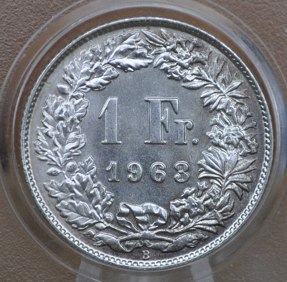 1963-B Swiss 1 franc, MS63 Choice Uncirculated 83.5% Silver Coin Gem B ...
