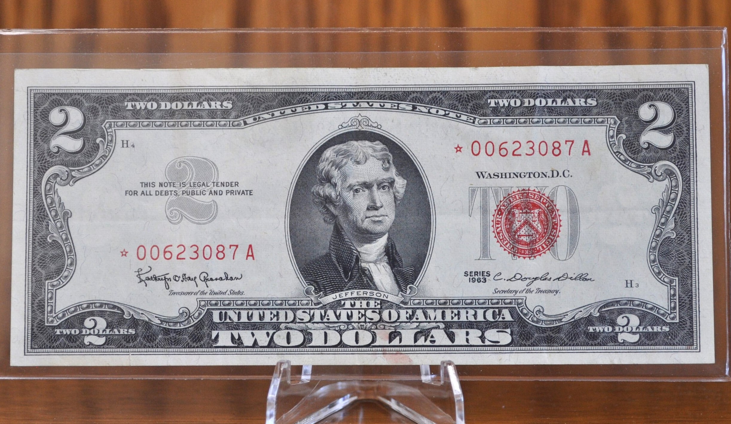 1963 STAR NOTE Red Seal 2 Dollar U.S. Note - AU (About Uncirculated) C ...