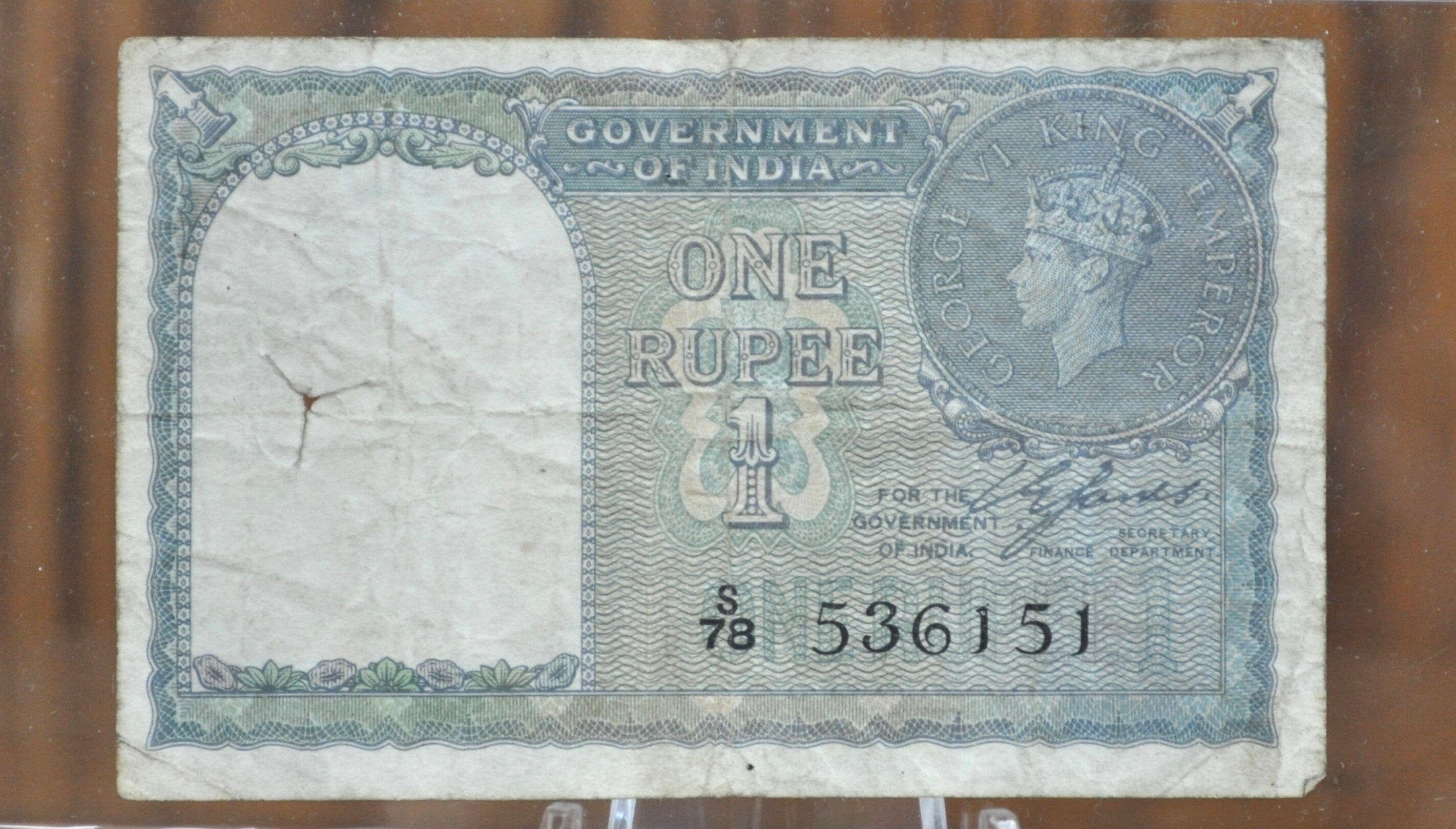 1940 1 Rupee Banknote - One Rupee Paper Note - WWII Era Banknote - Kin ...